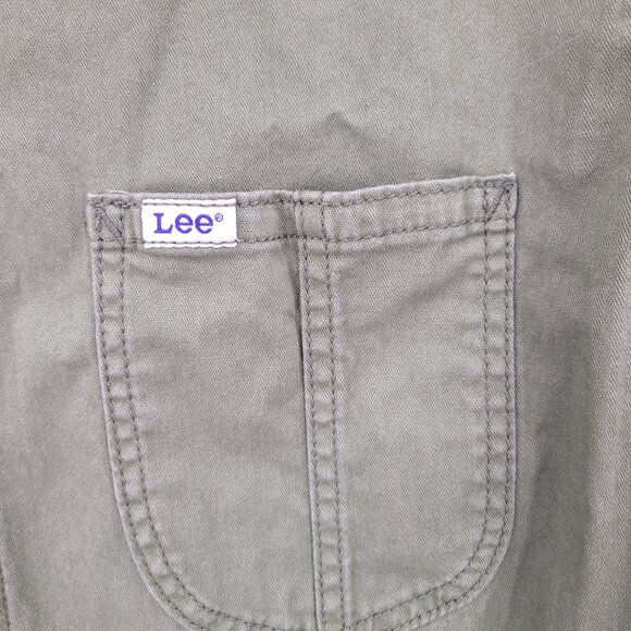 Vtg Lee Workwear Army Green Pinafore Denim Utility Shirt Dress Sz L Boilersuit - Picture 7 of 12